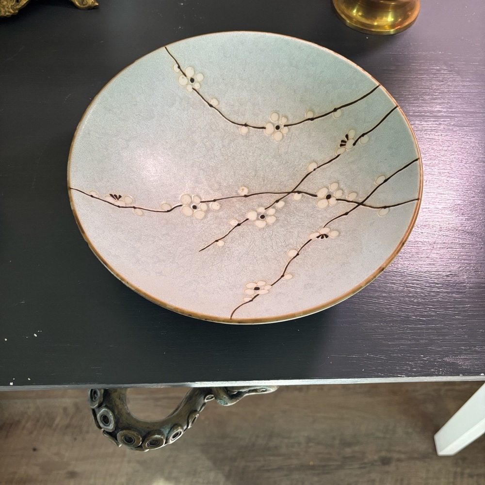Japense Sakura Hand-Painted Cherry Blossom Ceramic Bowl Pale blue - Picture 2 of 8